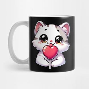 Adorable Kitten with Heart Lollipop Mug